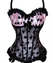 pink fabric black pleated lace corset m1883f