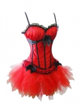 sexy red satin corset with skirt m1753D