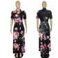 Casual Short Sleeve Long Boho Floral Print Maxi Dress M8410